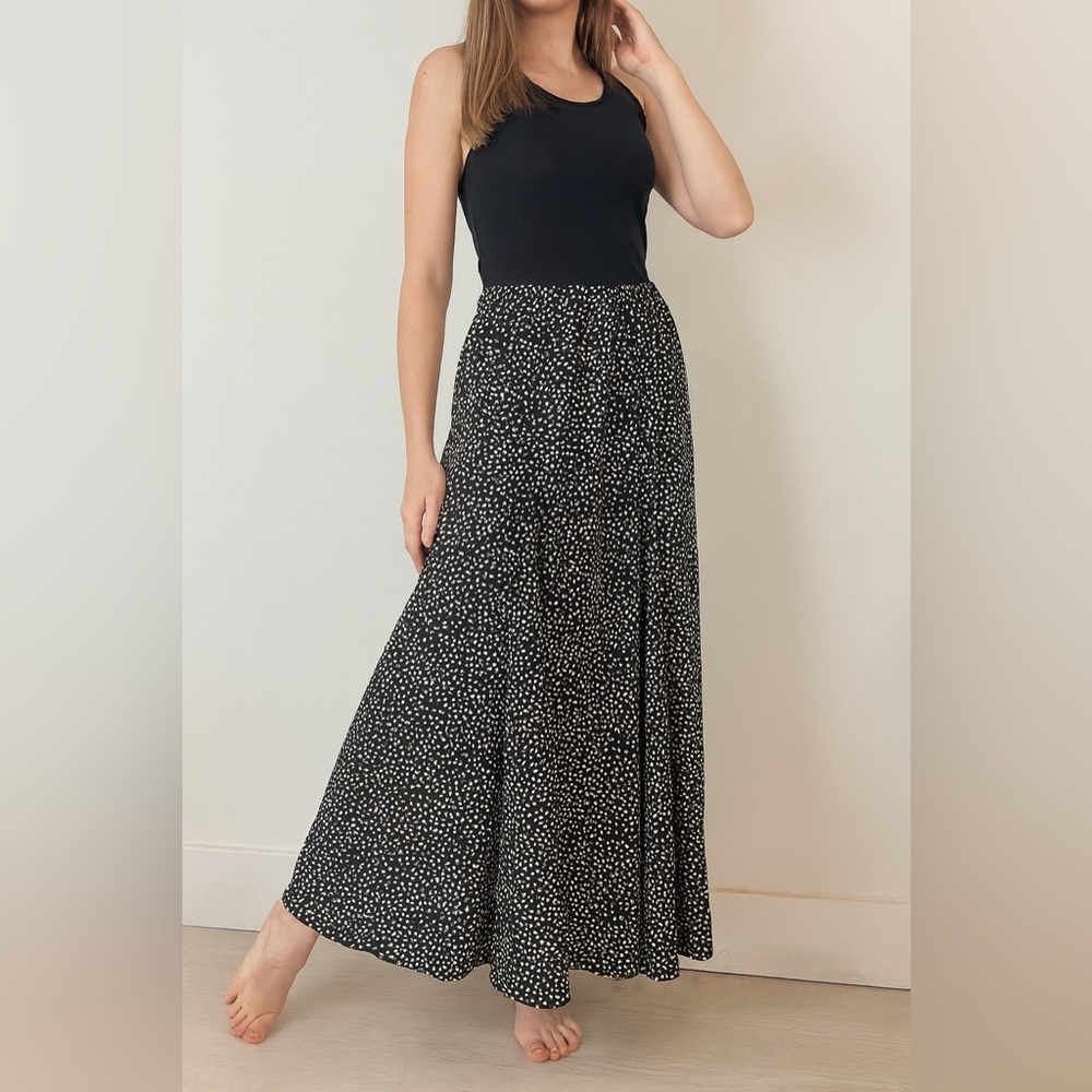 Aryeh Black White Polka Dot Maxi Skirt Size M Flowing Boho Long